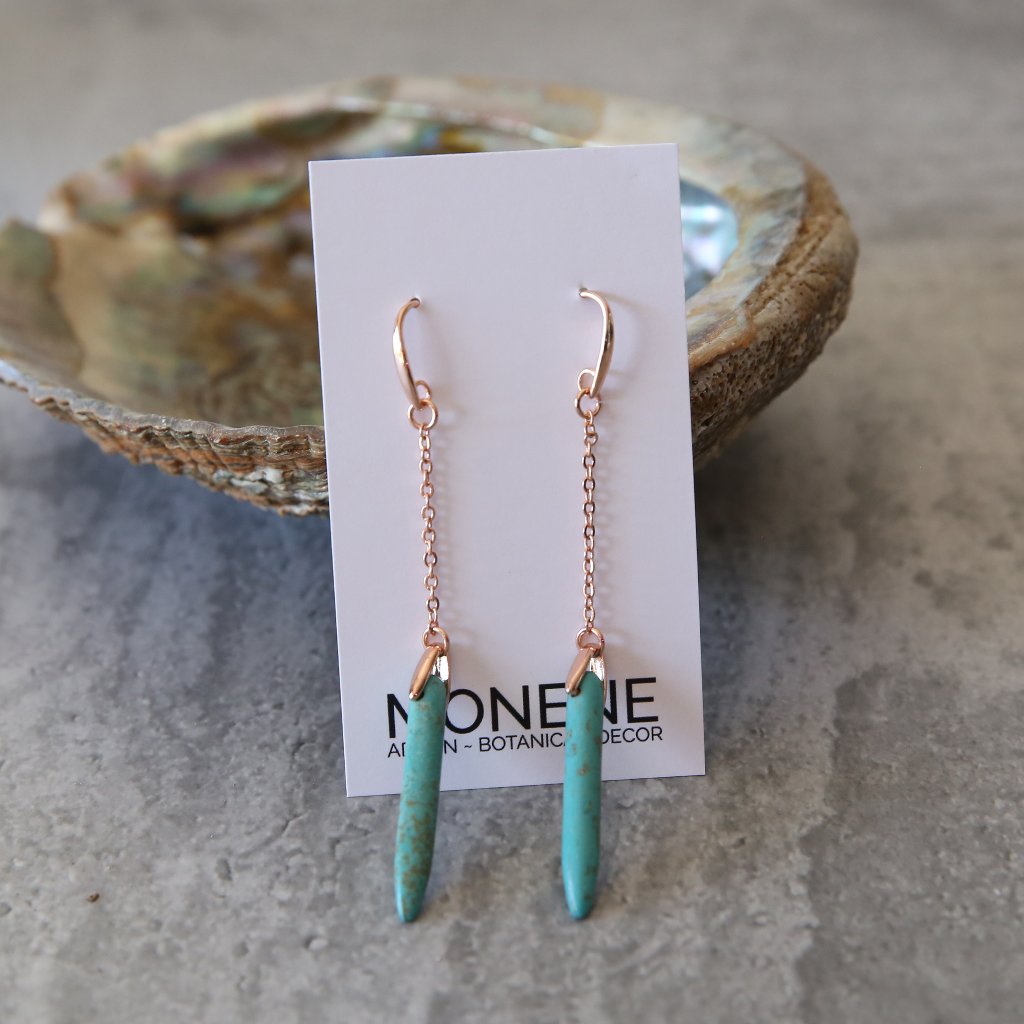 Turquoise Howlite And Rose Gold Plated Bullet Earrings